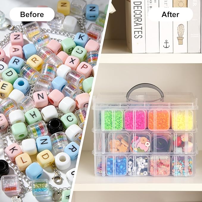 SGHUO Bead Organizer Box, 84 PCS Small Organizers, 3-Tier Stackable Storage Container Box for Art Craft Storage, Washi Tape, Jewelry, Beauty & Sewing Supplies