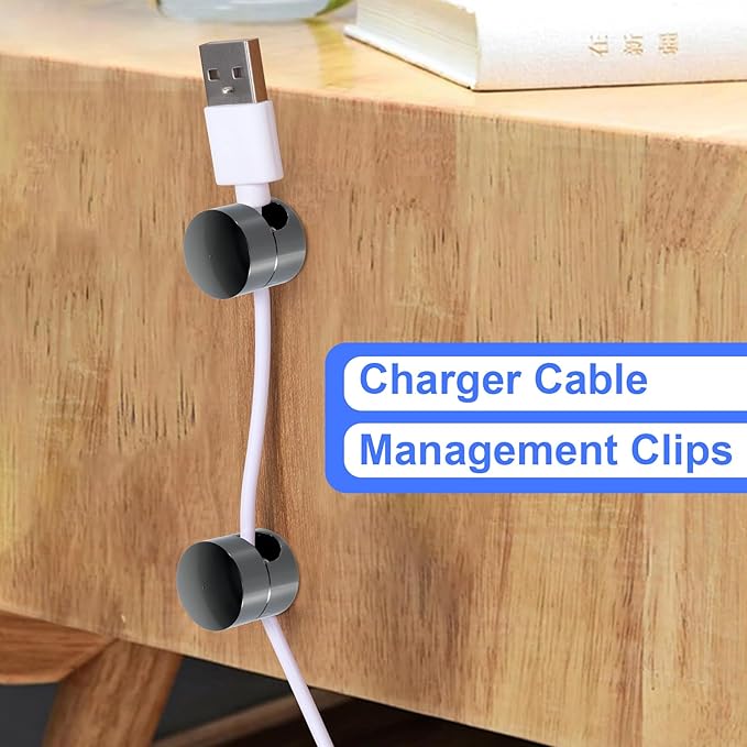 SmallCat 10 Sets Charger Holders for Cords, Black Color Adjustable Cable Anchor Holders, Adhesive Metal Cord Clips, Cable Management Wire Organizers for Desk, Office, Nightstand
