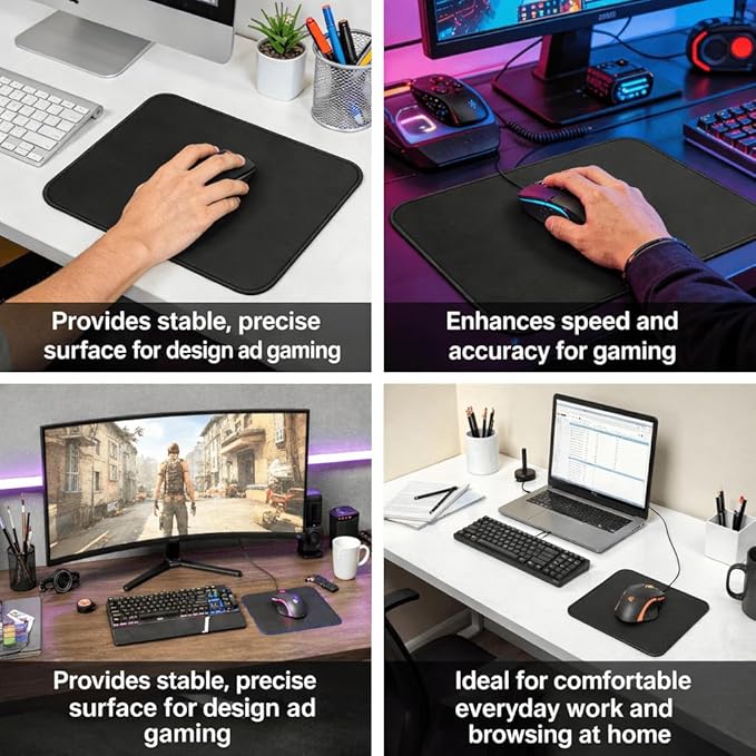 Mouse Pad | Premium PU Leather Surface with Stitched Edges | Anti-Slip Rubber Base, Easy to Clean | for Home Office, Computer Work, Writing & Daily Use (3, 11.81" L x 9.84" W(30cmL x 25cmW))
