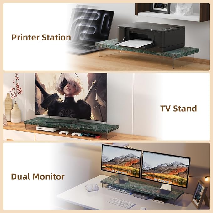 Monitor Stand Riser, Wood & Acrylic Computer Monitor Stand Desk Desktop Organizer Table for Home, Office Workspace, Laptop Riser, Printer, PC & TV Screen Riser