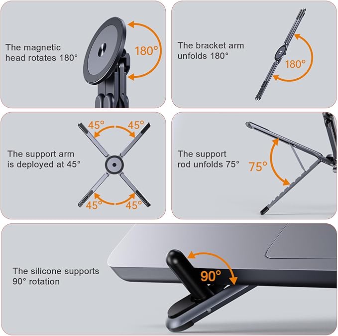 Portable Travel Tablet/Phone/Laptop Stand, Adjustable Laptop Riser for Desk, Foldable Magnetic Phone Holder, Compatible with iPad, MacBook, iPhone (4.7-15.6'')