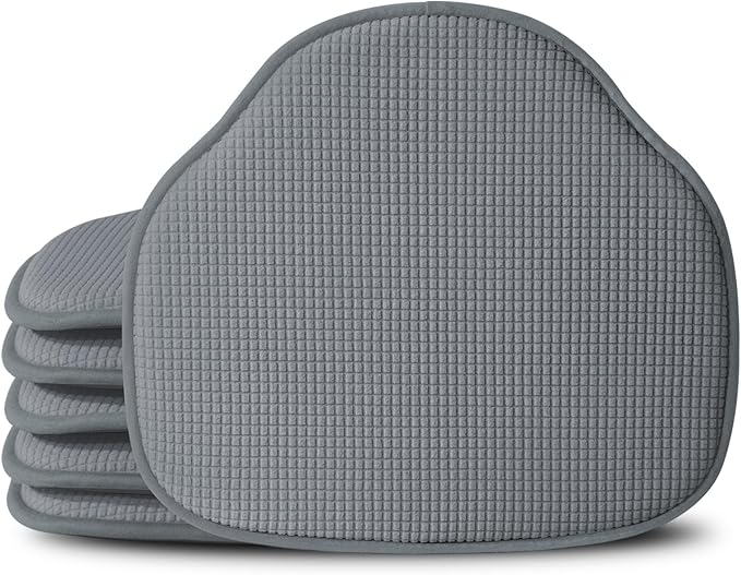 Shinnwa Windsor Chair Cushions Set of 6, Farmhouse Chair Pads for Dining Room, Non Slip Kitchen Seat Cushions, 6 Pack, 17 x 15.5 inches, Grey