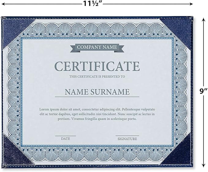 Navy Faux Leather Certificate Holders with Acrylic Easel Stand – 3-Pack, Holds 8.5 x 11" Letter-Size Document Vertically or Horizontally, Professional Certificate Award Frame