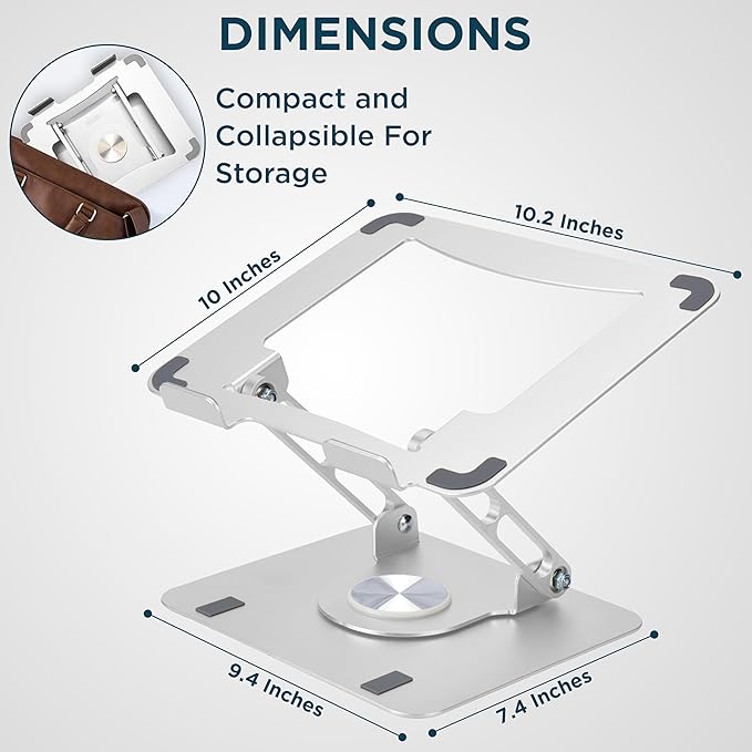 Uncaged Ergonomics Swivel Laptop Stand for Desk, Adjustable Computer iPad Stand for Desk w/ 360 Rotation, Portable Laptop Holder for Home Office Ergonomic Supplies (Silver)