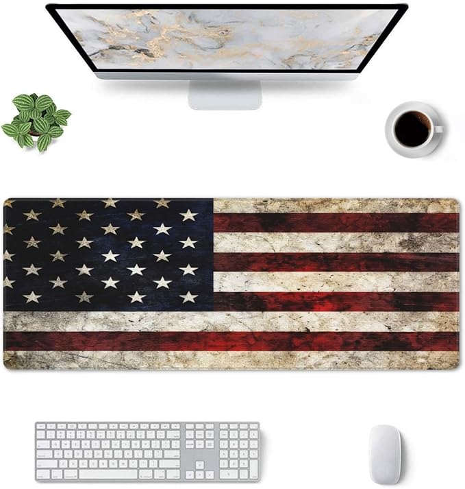 Xl American Flag Large Gaming Mouse Pad, Long Extended Full USA Flag Mouse Mat Desk Pad for Top Keyboard Table, Aesthetic Cute Big Stitched Mousepad Gifts for Women Office Decor(Green, 31.5*11.8 In)