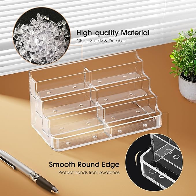 MaxGear 8 Pack Acrylic Business Card Holder for Desk, Clear Desktop Business Card Display Stand with 8 Pockets, 4-Tier Freestanding Card Organizer for Office, Reception, Countertop