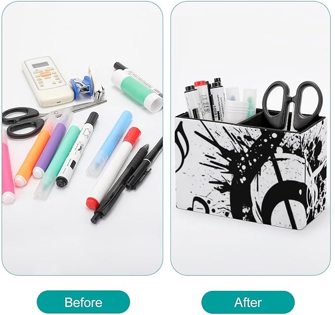 Premium PU Leather Pen Holder Abstract Music Note Piano, Elegant Organizer for Office Supplies
