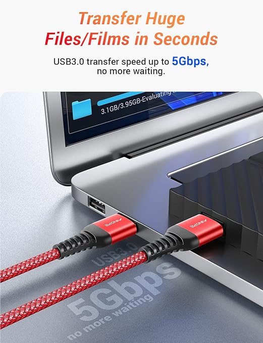 AINOPE USB to USB Cable, USB 3.0 A to A Male to Male Cable [Never Rupture] Double End Type A Cord Compatible with Hard Drive Enclosures, KVM, DVD Player, TV, Laptop Cooler,6.6Ft/Red, 1 Pack