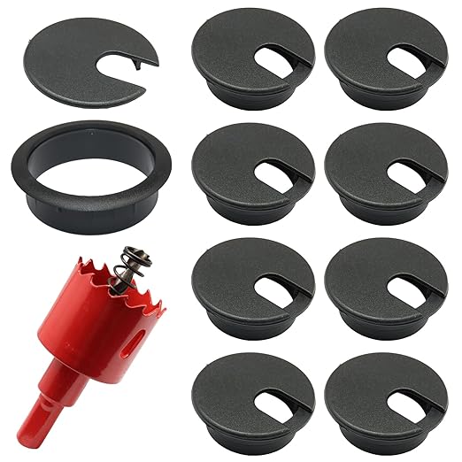 12PCS Desk Grommet,1-3/8Inch(35mm) Cable Grommet Hole Cover with Hole Saw,Ideal Solution for Office Home Table Cable Management Workers