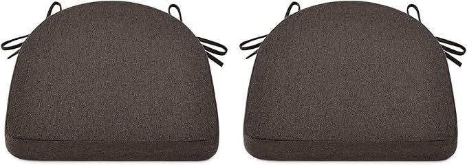 Shinnwa Dining Chair Cushions Set of 2, Non-Slip Kitchen Chair Cushions with Ties and Machine Washable Cover, 2 Pack, 17 x 16.5 x 2in, Dark Brown