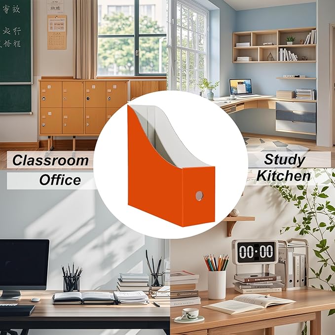 Limitliho 24 Pack Cardboard Magazine File Holder, Sturdy Book Bins for Classroom, Vertical File Folder Organizer, 10.6'' 10.2'' 3.5'' Inch Magazine Rack (Orange-Red)
