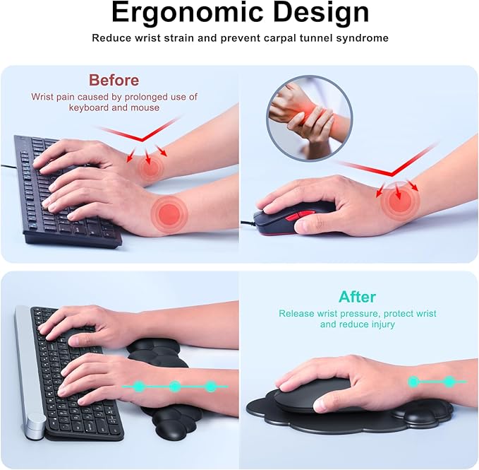 MOKURU Cloud Mouse Pad with Wrist Rest, Cloud Keyboard Wrist Rest, Mouse Pad Wrist Support, Ergonomic Keyboard Mouse Wrist Support (Black)