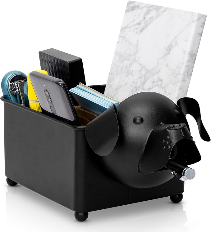 Made Easy Kit Desk Organizer, 1-5 Module Compartments - Storage for Stationery Supplies, Accessories, brushes - Home, Office, School, Dorm, Studio - Build in Pen & Pencil Holder (Black Dog)