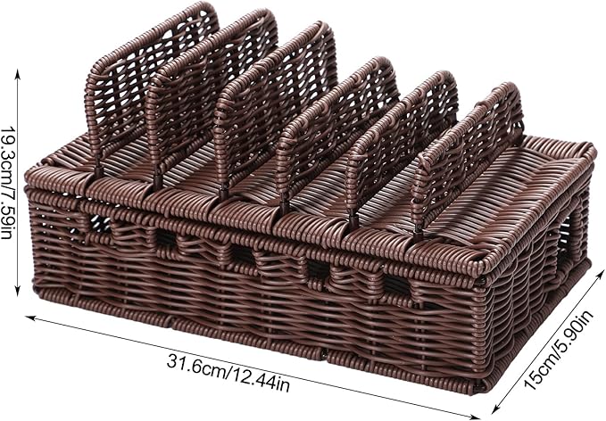 CroBlissful Cable Management Box Handwoven Imitation Rattan Cord Hider Box Charging Station Basket Desktop Cord Organizer with Removable Divider for Laptop Tablet 12.5lx5.9hx7.6w-inch (Coffee Color)