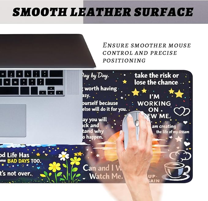 Motivational Quotes Mouse Pad Inspirational Night Sky Extended Mousepad Waterproof Stitched Edges Rubber Base Non-Slip Deskmap Computer Keyboard Mat 31.5x11.8 Inch
