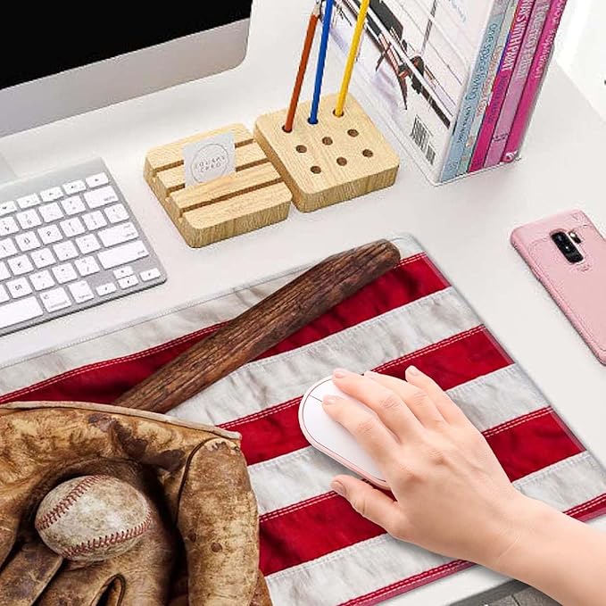 Old Baseball with USA American Flag Desk Pad Mouse Pad,Large Gaming Mouse Mat with Stitched Edges,Non-Slip Waterproof Rubber Base Mous Mat for Office Computer Keyboard Laptop Home(31.5X11.8 in)