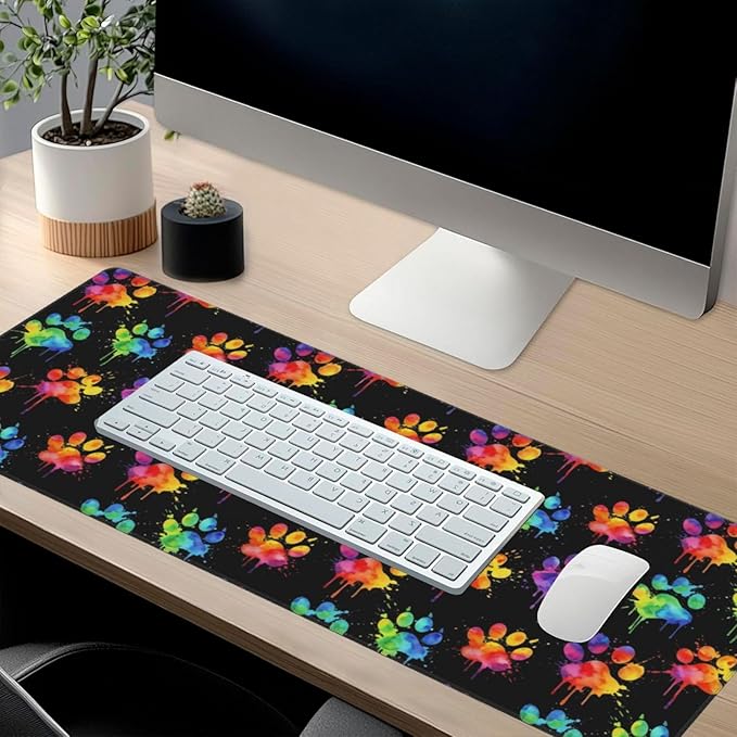 Cute Dog Paws Large Mouse Pad & Desk Mat Extended Mousepad with Stitched Edges Non-Slip Rubber Base Laptop Computer Keyboard Pad for Gaming, Office & Home Decor, XXXL - 35.4" X 15.7"