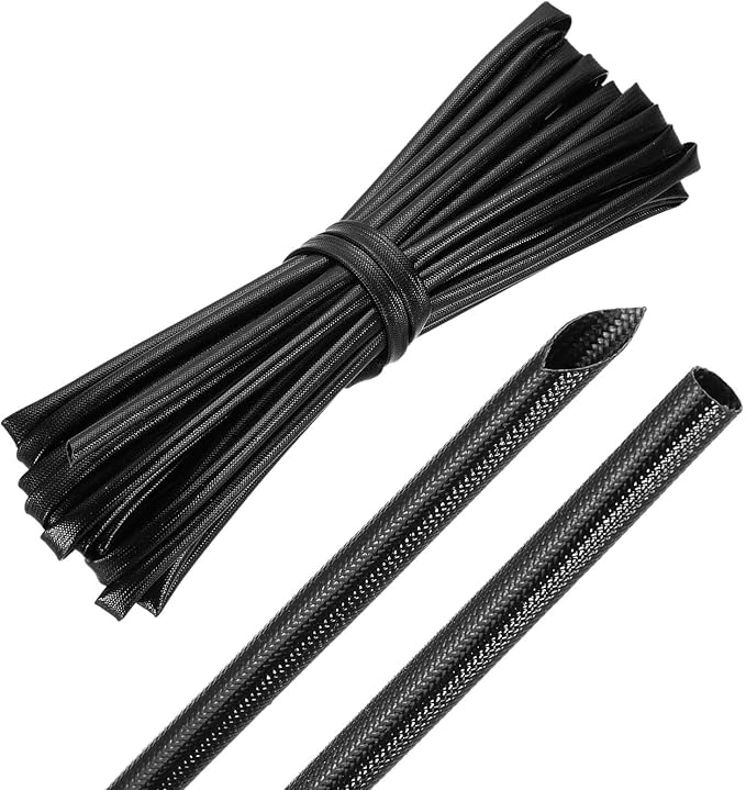 MECCANIXITY 30ft Braided Cable Sleeve, 1/4" ID 200C Heat Resistant 1500V Fiberglass Wire Insulation Cord Protector Organizer Wires Management for Motor Engine Fuel Line, Black