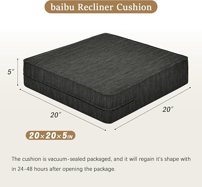 baibu Extra Large Dual-Layer Gel Memory Foam Recliner Cushions for Elderly, 20x20x5 Inch Thick Non-Slip Recliner Seat Cushion Suitable for Couch for Easy to Stand Up & Reduce Hip & Lumbar Pain, Black