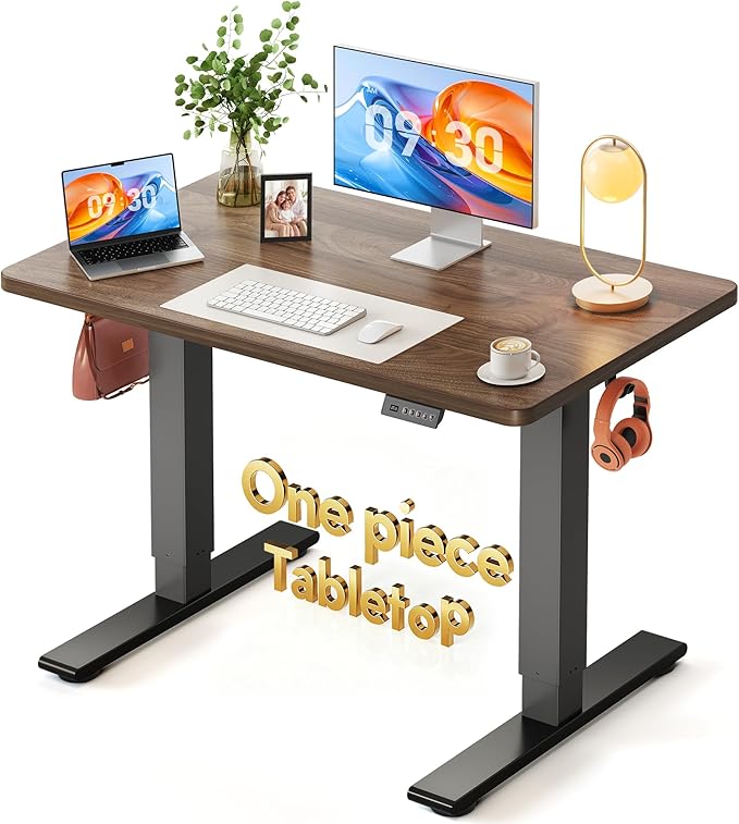 FEZIBO One-Piece Standing Desk, 40"x24" Seamless Tabletop Electric Height Adjustable for Home Office, Study Rooms & Multi-Device Workstations, Black Walnut