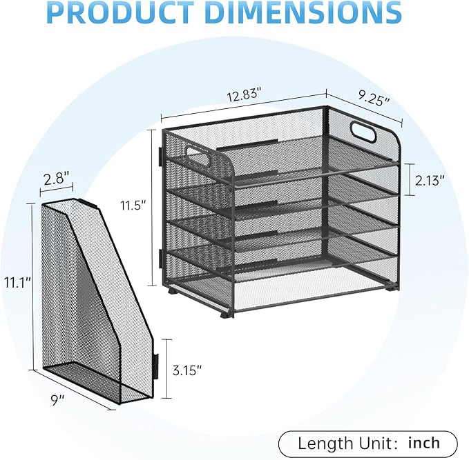 SUPEASY 5-Tier Desk Organizer with File Holder, Desk Organizers and Accessories, Paper Organizer for Desk, Mesh Desktop File Organizer, Workspace Organizers for Office Home School Classroom, Black