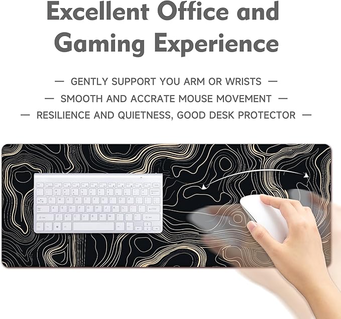 Desk Mat Mouse Pad Gaming Desk Pad XL Large Mouse Mat Office Decor Accessories (Black Gold Terrain)