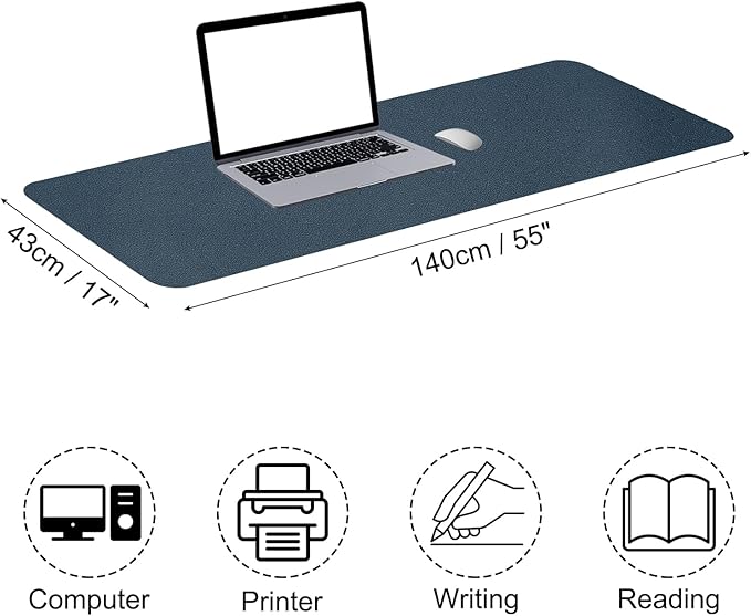 PATIKIL Large Desk Mat, 55"x17" Non-Slip Waterproof PU Leather Desk Pad, Dual Sided Desktop Protector Cover for Office Home Work Study, Dark Blue