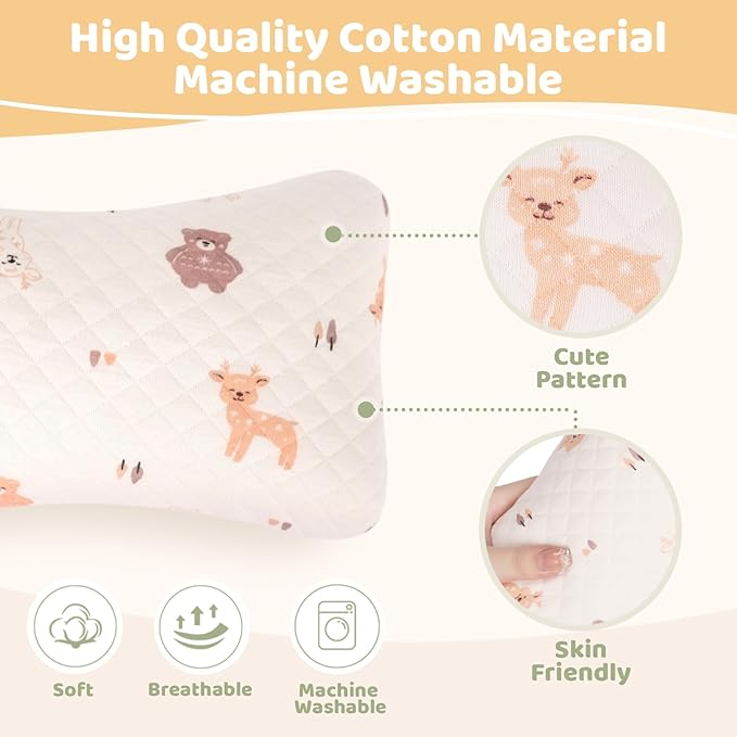 vocheer Small Pillows for Sleeping, 11"x 7" Mini Travel Pillow, Tiny Pillows for Neck, Wrist, Lumbar and Knee, Pets Pillow, Cotton, Machine Washable,Pink Deer-2PC