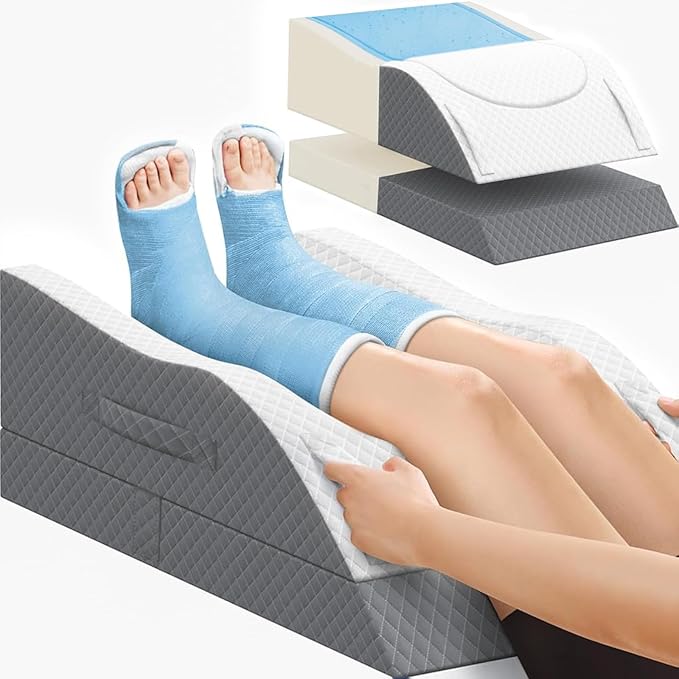 CushZone Leg Pillow, Leg Elevation Pillow with Pad and Memory Foam, Height Adjustable Bolster Pillow for Legs, Leg Pillow Elevation Blood Circulation, for Post-Surgery, Grey & White