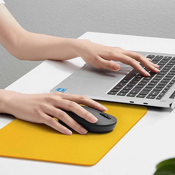 Leather Desk pad Protector, Office Mat, Large Mouse Mat, Non-Slip PU Leather Blotter, Laptop Desk Pad,Waterproof Laptop Computer Desk Keyboard Mat for Office/Work/Home/Decor (Yellow, 11in*8in)
