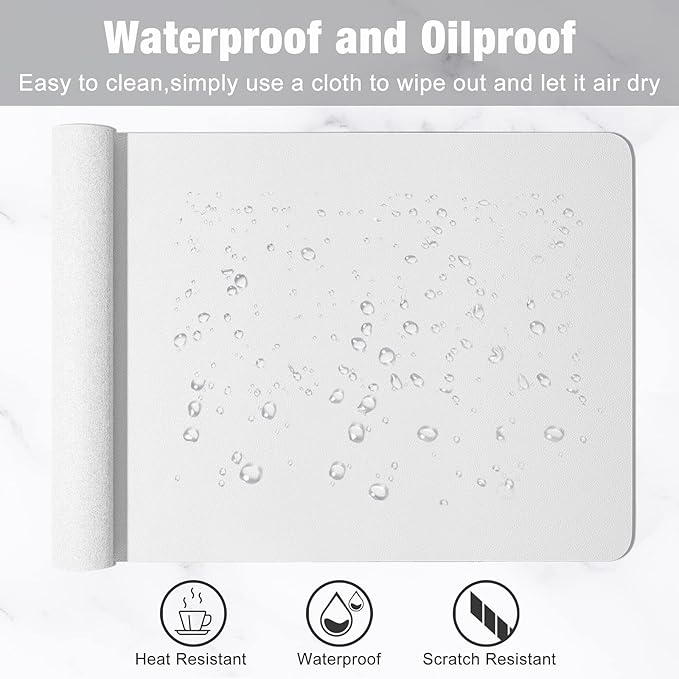Hsurbtra Desk Pad, 30" x 14" PU Leather Desk Mat, XL Extended Mouse Pad, Waterproof Desktop Blotter Protector, Non-Slip Ultra Thin Large Laptop Keyboard Writing Mat for Office Home, White