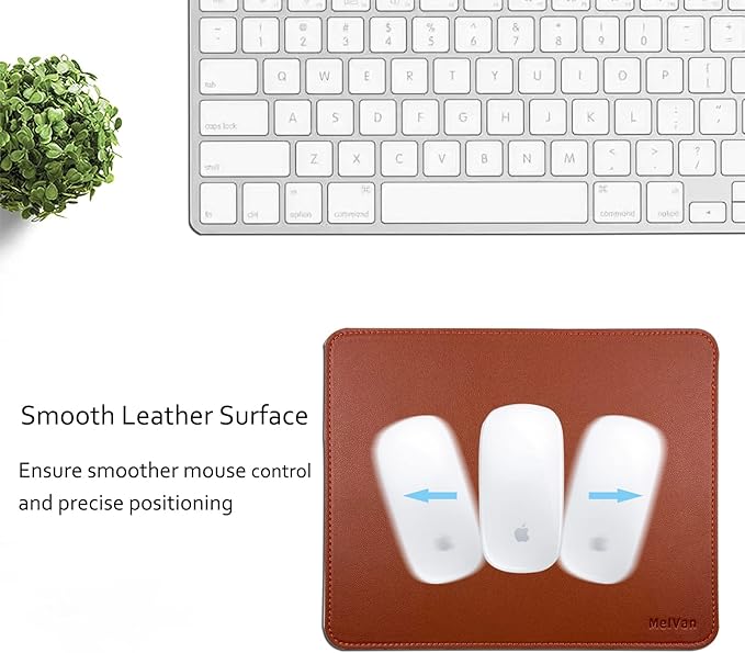 MelVan PU Leather Mouse Pad with Stitched Edge, Wood Mousepad, Waterproof Gaming Mouse Pad Mat for Computers, Laptop, Office & Home, 10.2" x 8.3", 1 Pack (Brown)