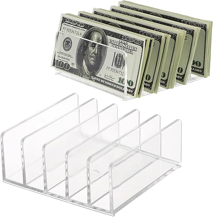 Hipiwe 2-Pack Acrylic File Organizer for Sorting Mail - 5 Slots Letter Sorter Clear Desktop Bill Divider Holder for Paper Envelope Document Book Cash Money Eyeshadow Makeup Palette