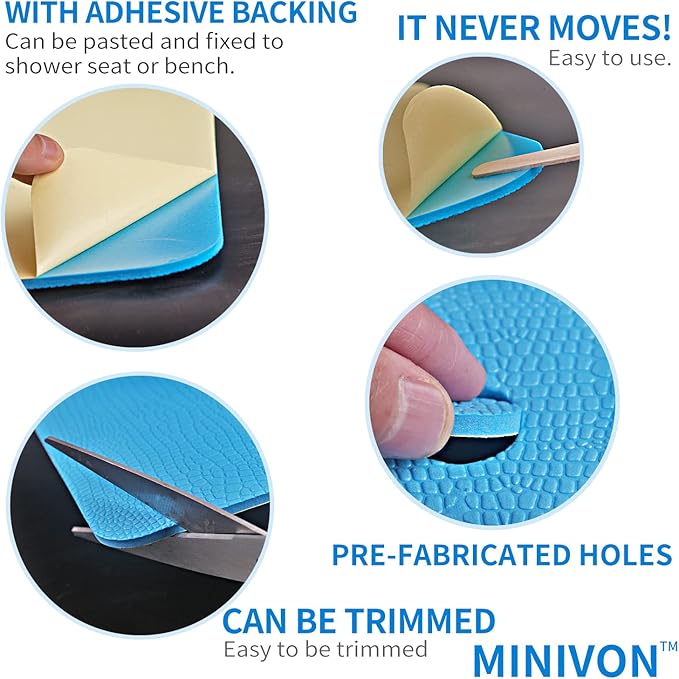 Non Slip Mat for Shower Stool, Shower Chair Pad with Adhesive Backing, Waterproof Quick Dry Cushion Anti Skid Uneven Patterns, Cover Shower Bench, Bath Chair, Bathroom Bathtub Shower Seating Mat