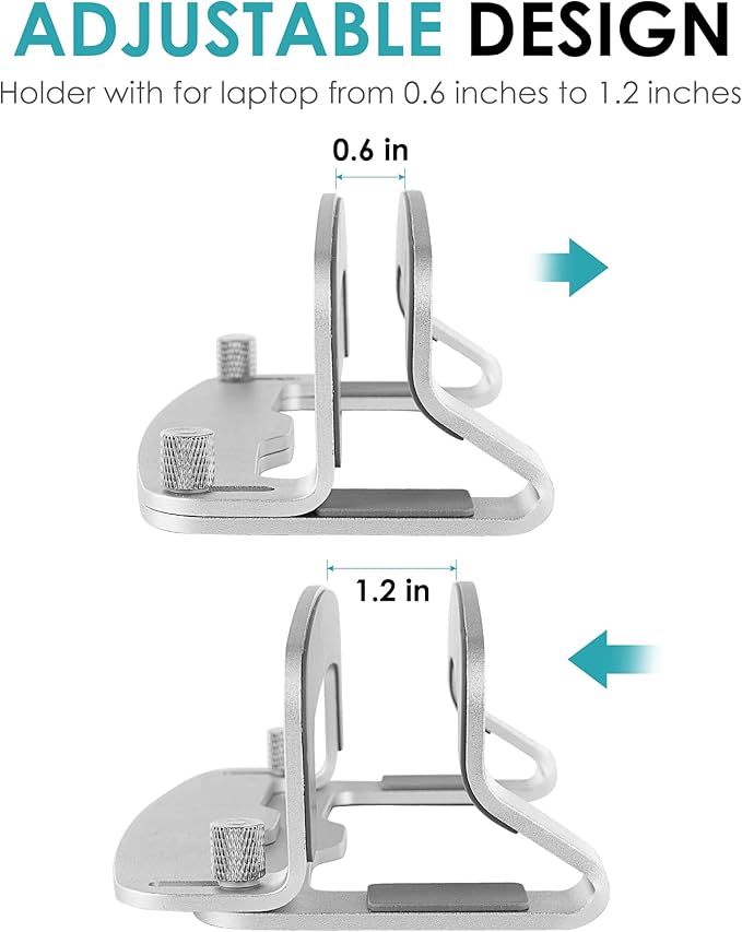 LOTEYIKE Aluminum Vertical Laptop Stand, MacBook Pro Laptop Vertical Stand Dock Holder with Adjustable Slot Fits All Laptops Notebook Tablets MacBook Air- Save Space & Improve Airflow, Silver