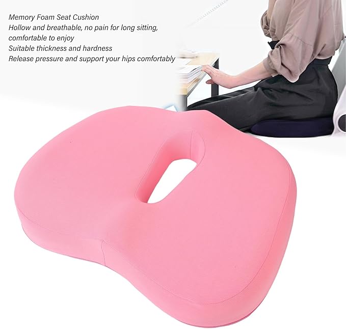 Memory Foam Seat Cushion Breathable Hollow Core Orthopedic Sitting Pillow Pad for Office Car Home (Pink)