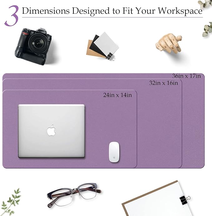 TOWWI PU Leather Desk Pad with Suede Base, Multi-Color Non-Slip Mouse Pad, 24” x 14” Waterproof Desk Writing Mat, Large Desk Blotter Protector (Voilet)