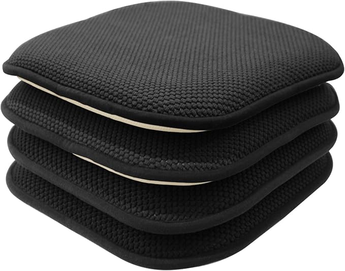 GoodGram 4 Pack Non Slip Ultra Soft Chenille Honeycomb Premium Comfort Memory Foam Chair Pads/Cushions - Assorted Colors (Black)
