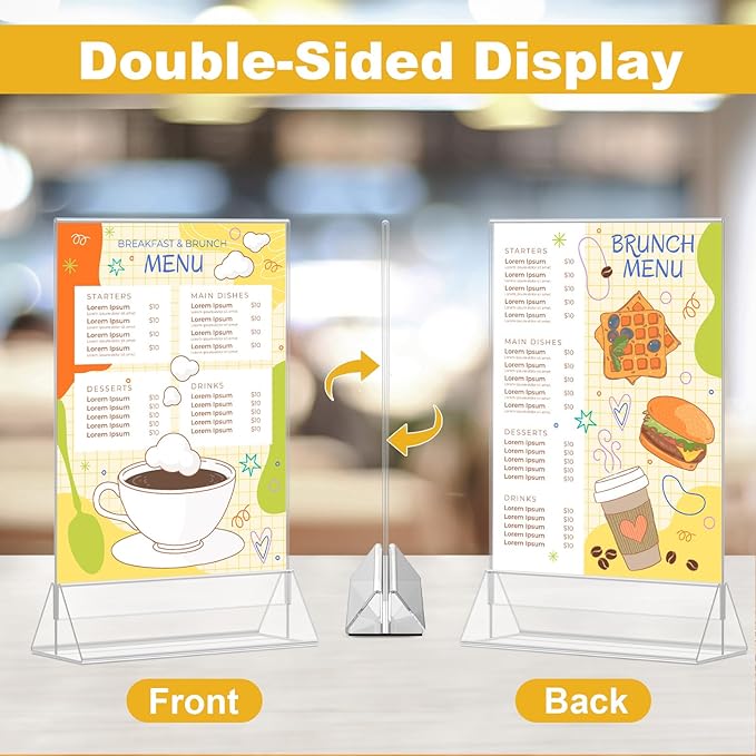 EHWINE 8 Pack Acrylic Sign Holder 8.5 x 11, Double Sided Clear Picture Frame Stand up Table Top Sign Holders, Clear Display Stand Menu Flyer Holder for Wedding Party (Provide Non-slip Mats)