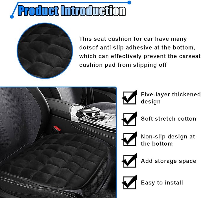 LAINLOY Car Seat Cushion, Soft Plush Vehicle Driver Seat Pad with Storage Pocket, Non-Slip Flat Rubber Bottom, Universal Seat Protector Cover for Truck, Car, SUV, Home, Office, Chair(Black)