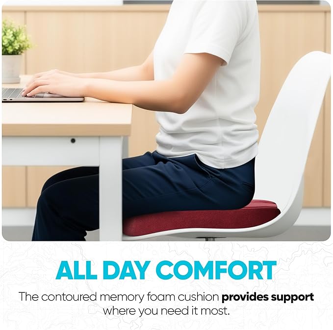 FORTEM Seat Cushion, Office Chair Cushion, Memory Foam Car Seat Cushions, Sciatica Coccyx Tailbone Pain Relief, Chair Cushions for Back Support, Sitting Pad for Gaming, Washable Cover, Non Slip, XL
