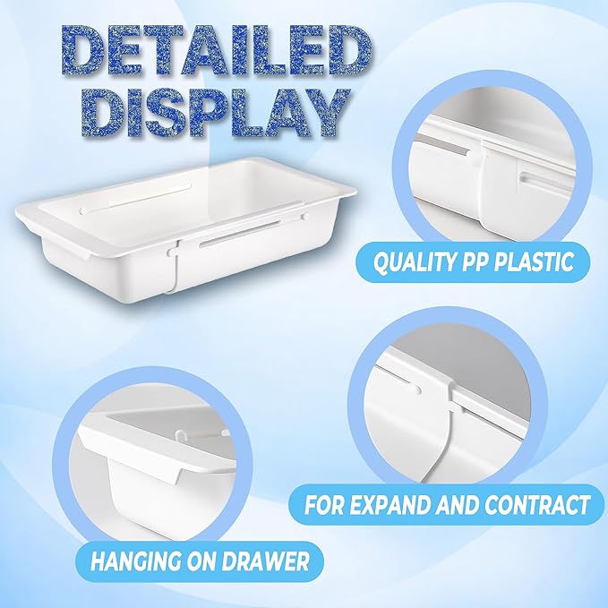 3-Pack Expandable Drawer Organizer for Deep Drawers, Adjustable 17–27 in Storage Tray, Durable PP Smooth Glide Divider for Kitchen, Vanity & Office, Space-Saving Design