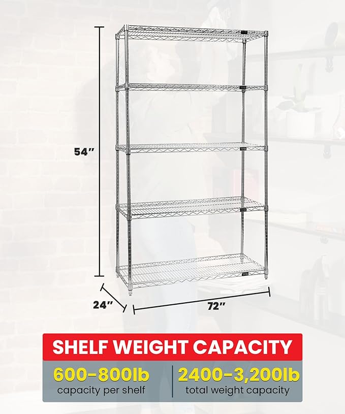 Quantum Storage Systems WR54-2472C-5 Starter Kit Wire Shelves Chrome 5 Shelves 54" H x 72" W x 24" D