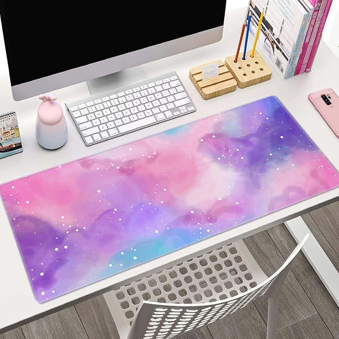 Purple Starry Sky Large Gaming Mouse Pad Keyboard Desk Pad Extended Mouse Pad Gaming Office Decor, PC Laptop Mouse Pads Large (31.5x151.8 in) with Stitched Edges Non-Slip Base Mousepad XL