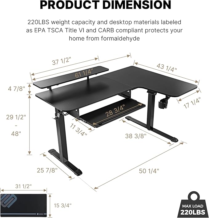 EUREKA ERGONOMIC Standing Desk (61"x43")- L Shaped Desk with Keyboard Tray Adjustable Height Sit Stand Computer Desk Corner Gaming Ergo Desk w Memory Presets, Monitor Stand, LED/USB/Dual Motor, Right