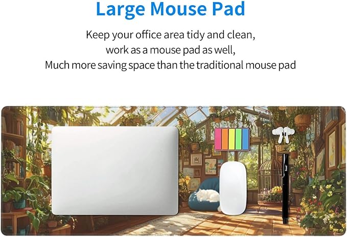 Cat Pattern Mouse Pad 31.5 X 11.8 Inch Big Desk Rubber Base Stitched Edges Keyboard Pad XXL Mouse Mat for Home Game and Office