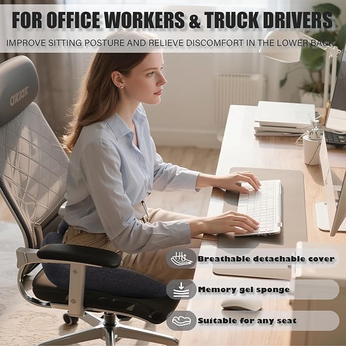 CXC Seat Cushions for Office Chairs, Ergonomic Memory Foam Cushion for Long Sitting, Breathable Desk Chair Pad for Home Office, Non-Slip Support for Hip & Lower Back Comfort (Dark Gray, Modal Fabric)