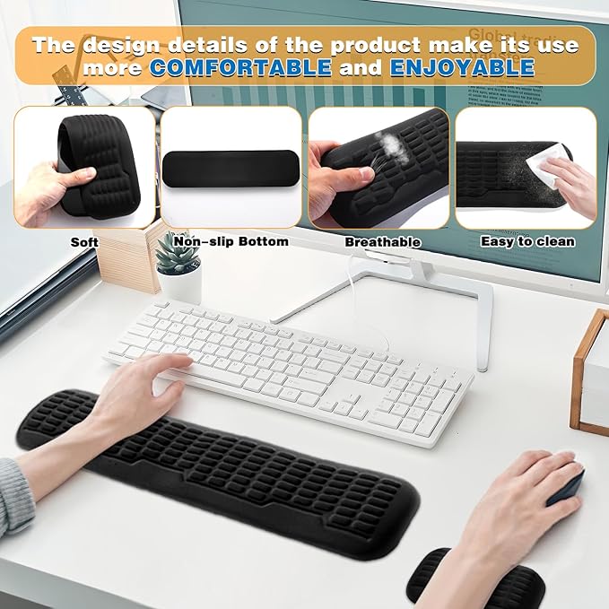 UnivoColors Compact-Sized Keyboard & Mouse Wrist Rest Set-Ergonomic 3.0 Upgrade with Wave Curve Support,Non-Slip Base,Perfect for Work & Gaming(Flesh Pink)