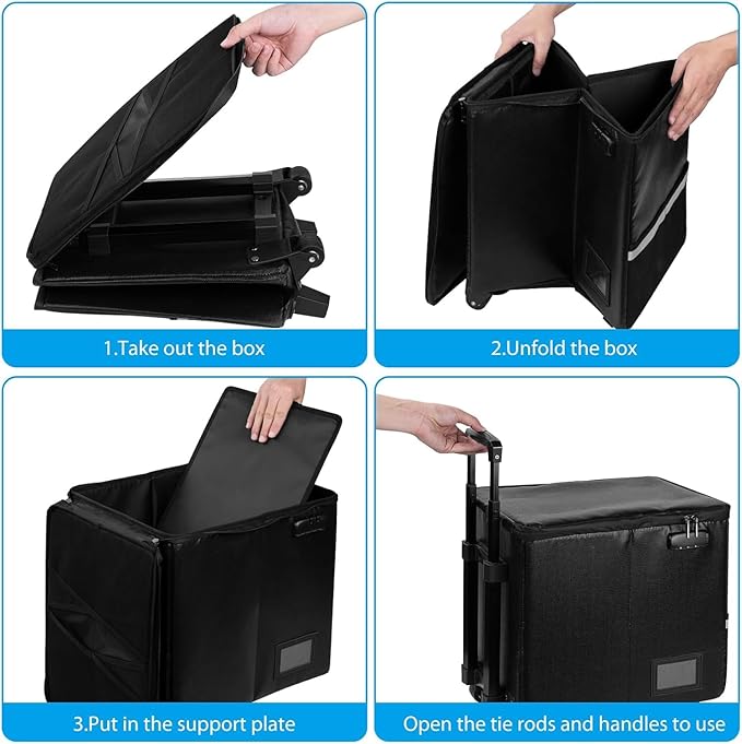 Fireproof File Box with Wheels, Collapsible Rolling Fireproof Document Bag with Lock, Fireproof Box with Handle & Casters, Mobile Fireproof Document Storage for Legal/Letter Size Files