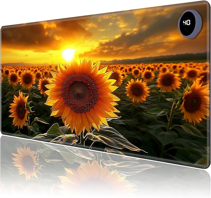 Heated Mouse Pad,Warm Desk Pad with 3 Levels Heating & 3 Hours Auto Shut-Off, PU Leather Heated Desk Pad Warmer Pad for Home Office - 31.5 x 13 inch,Sunflower Clusters